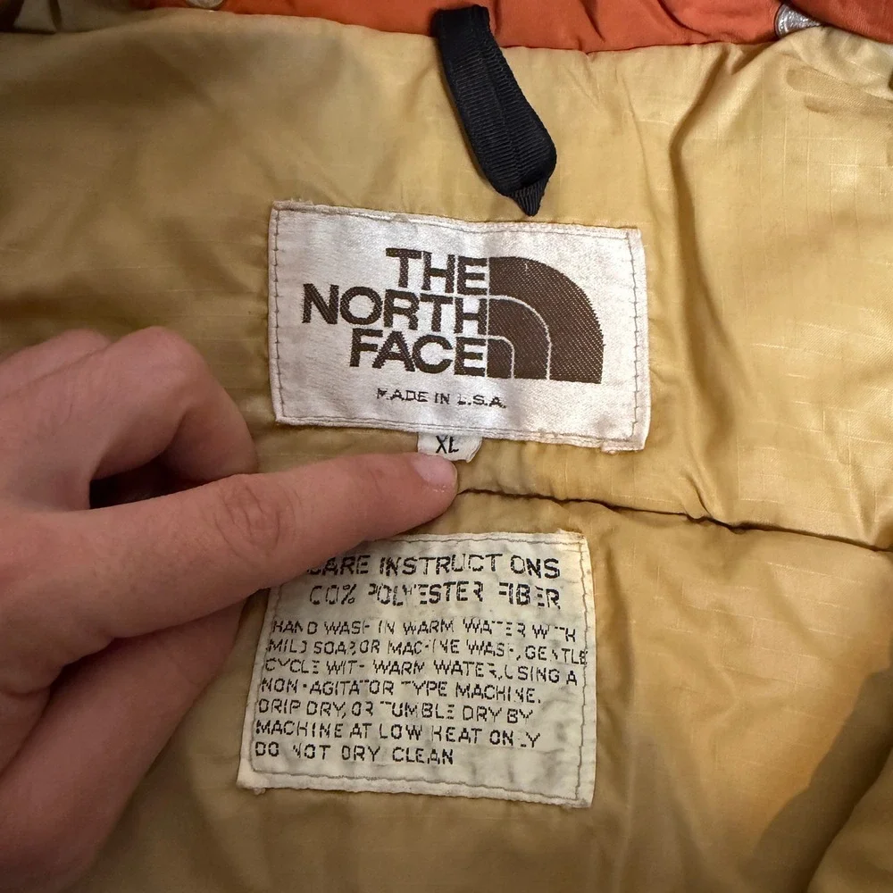 Vintage The North Face Brown Label Puffer Jacket Orange XL 70s Made in USA Talon